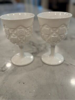 Pair of Vintage Westmoreland Milk Glass Goblets – Footed Stemware – Set of 2